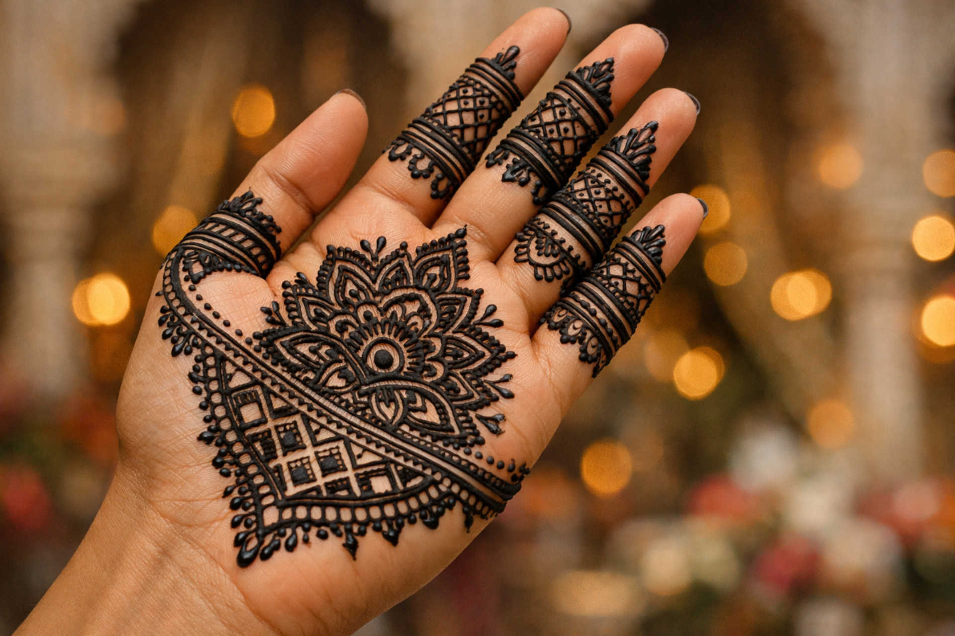 Geometric finger mehndi design with detailed front hand pattern finger geometric mehndi design front hand simple modern pattern