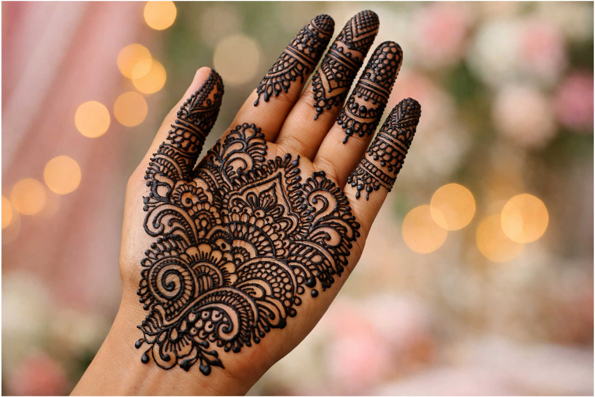 Full hand tattoo style mehndi design on palm Tattoo style mehndi design covering full hand palm