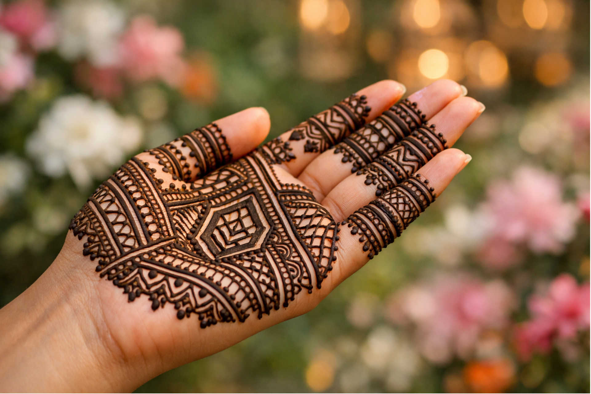 Front Hand Geometric Line Mehndi Design Close-Up Geometric mehndi design front hand simple line pattern