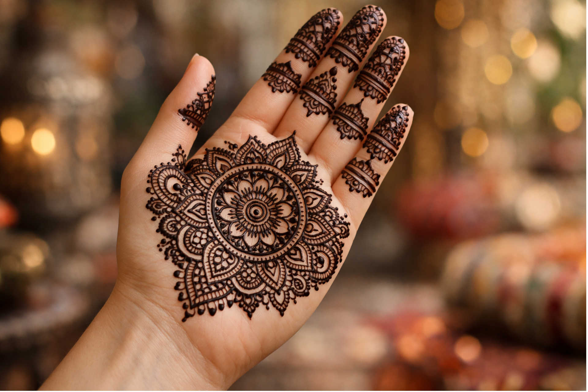 Mandala geometric mehndi design on front hand with circular pattern mandala geometric mehndi design front hand pattern