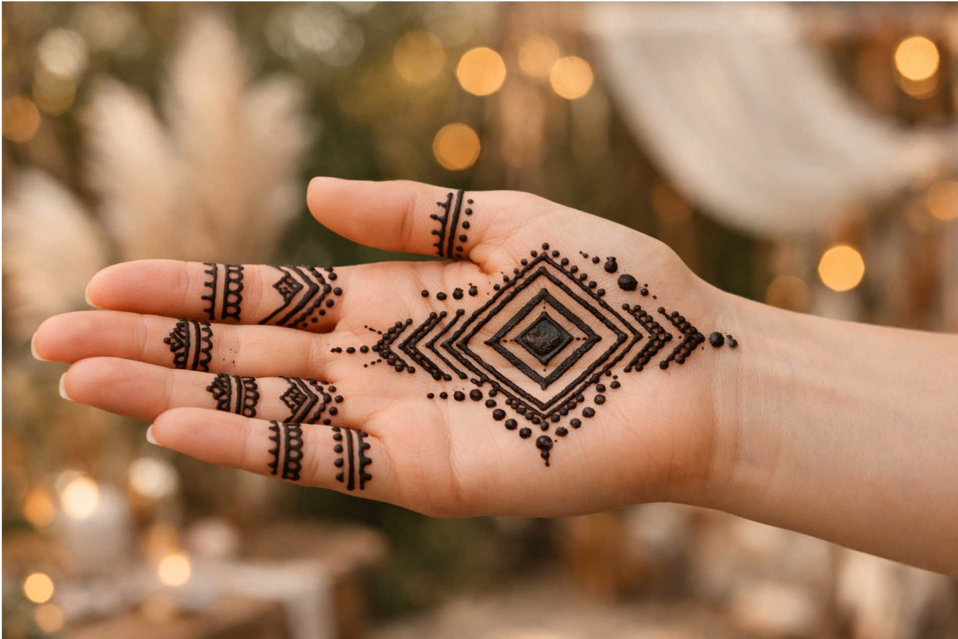 Minimal geometric mehndi design on front hand with clean patterns minimal geometric mehndi design front hand simple patterns
