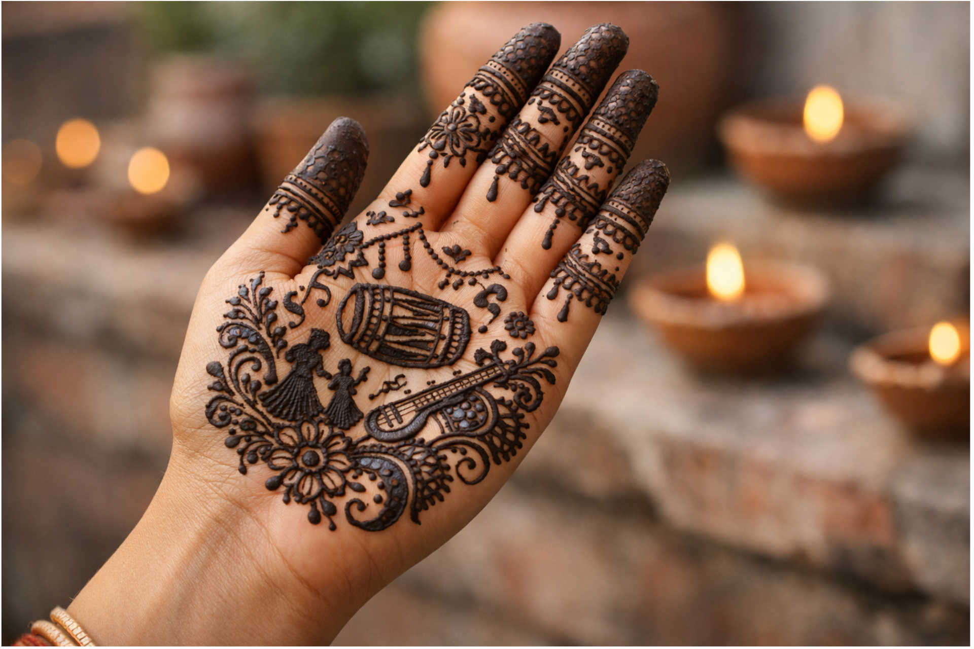Sangeet Function Mehndi Design on Bride Hands Sangeet ceremony mehndi design pattern on hands