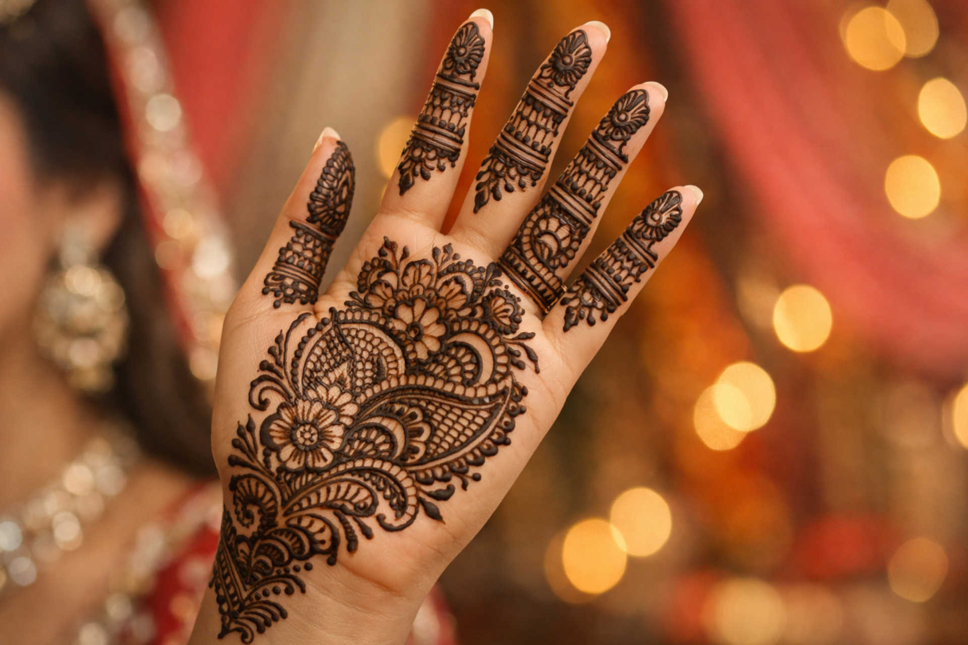 Front Hand Shaded Mehndi Design with Finger Pattern Shaded mehndi design on front hand with detailed palm pattern